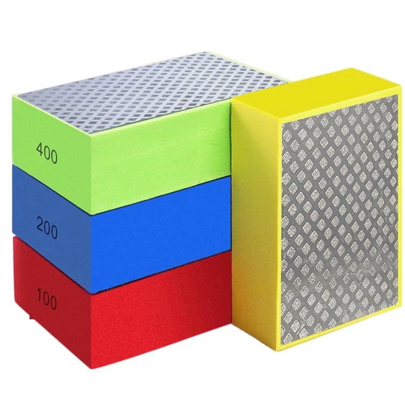 MAJUSTA 4Pcs Diamond Sanding Pads Diamond Hand Polishing Pads, Tile Sanding Block with High-Density Sponge for Ceramic Tile Glass Stone Marble Granite Metal Grinding (60#,100#,200#,400#) - Image 1